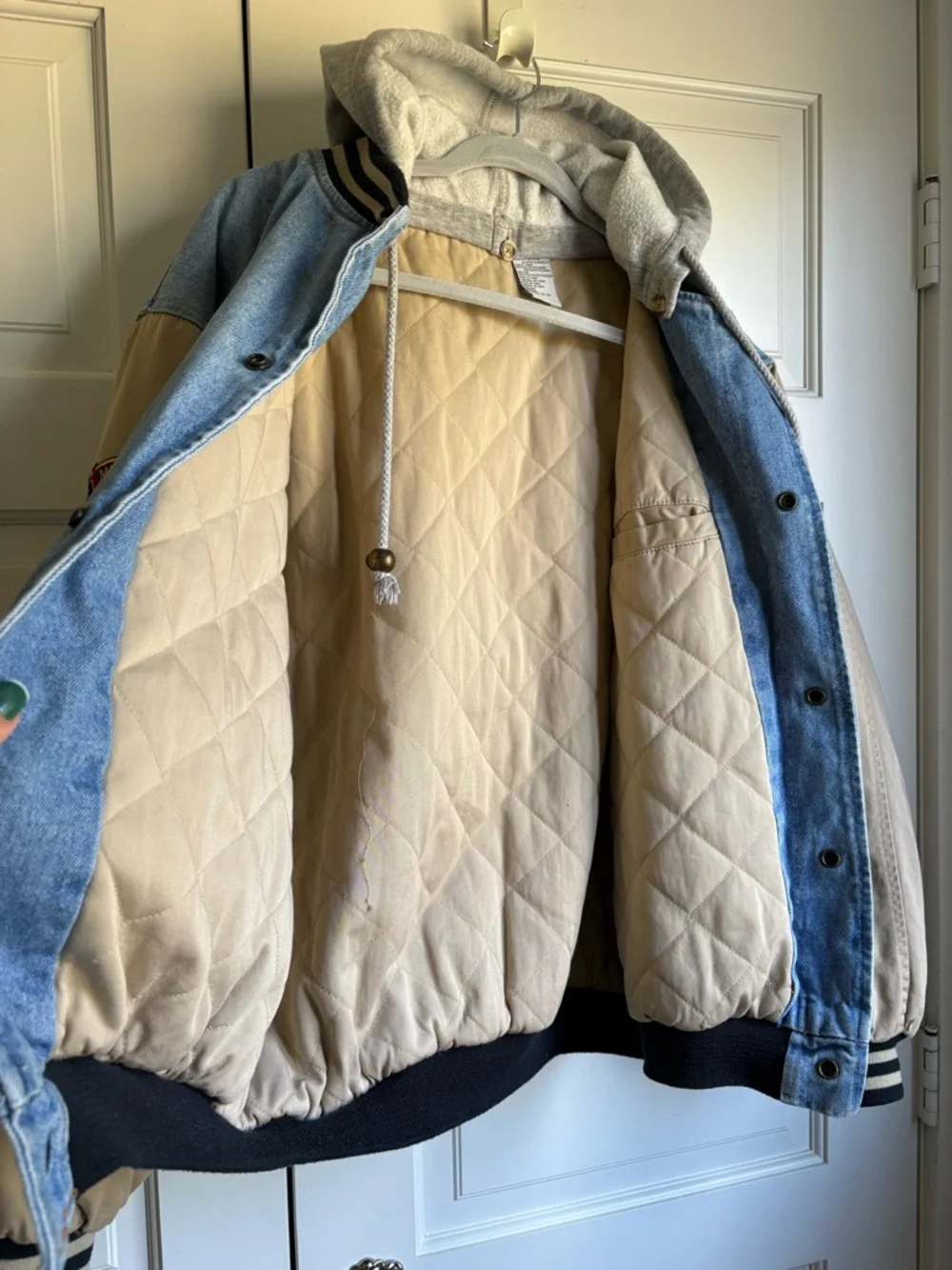 Denim and Cream Hooded Varsity Jacket - Blue/Cream - Picture 7 of 9